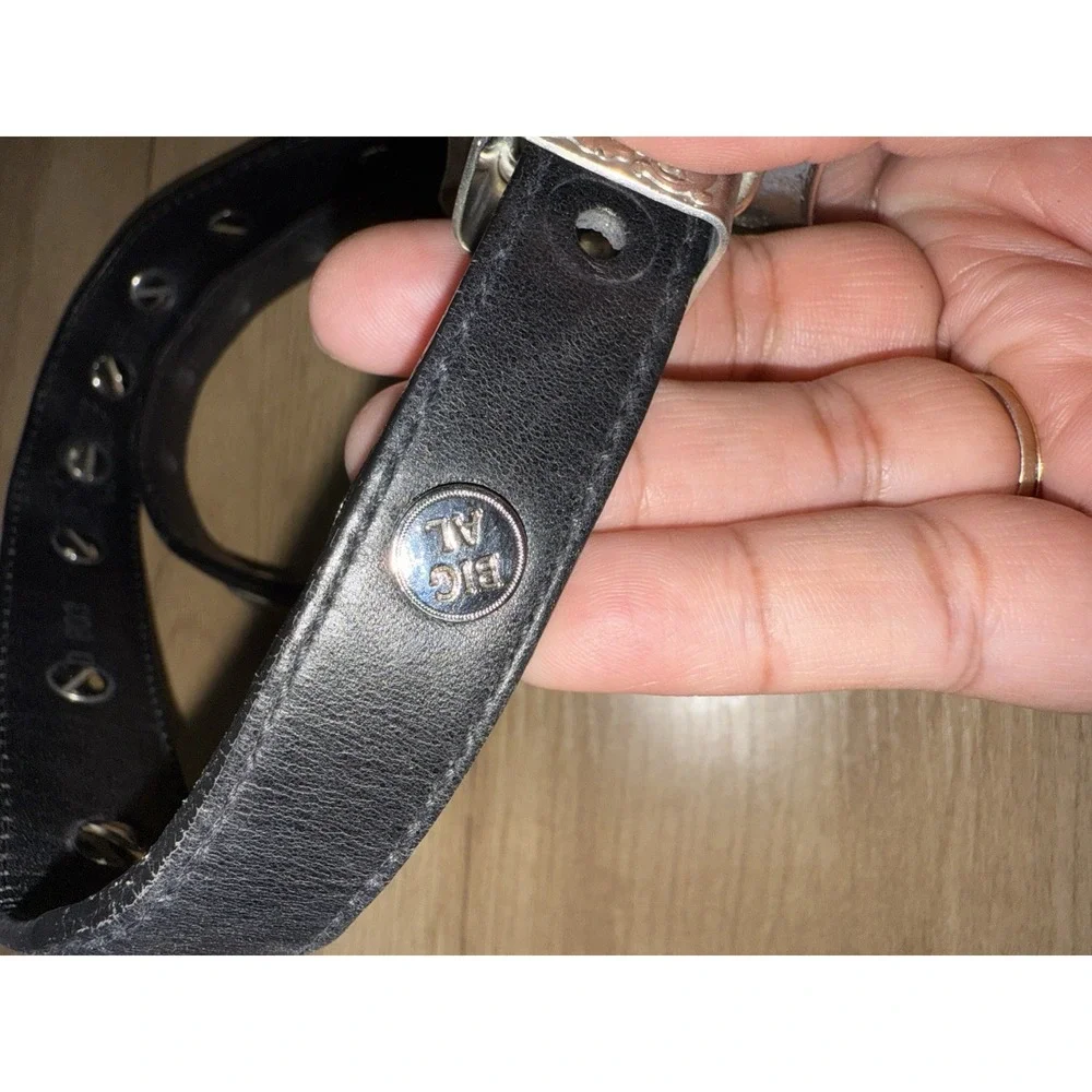 Western Cowgirl Black Leather‎ Belt Concho Heart German Silver Big Al's 38